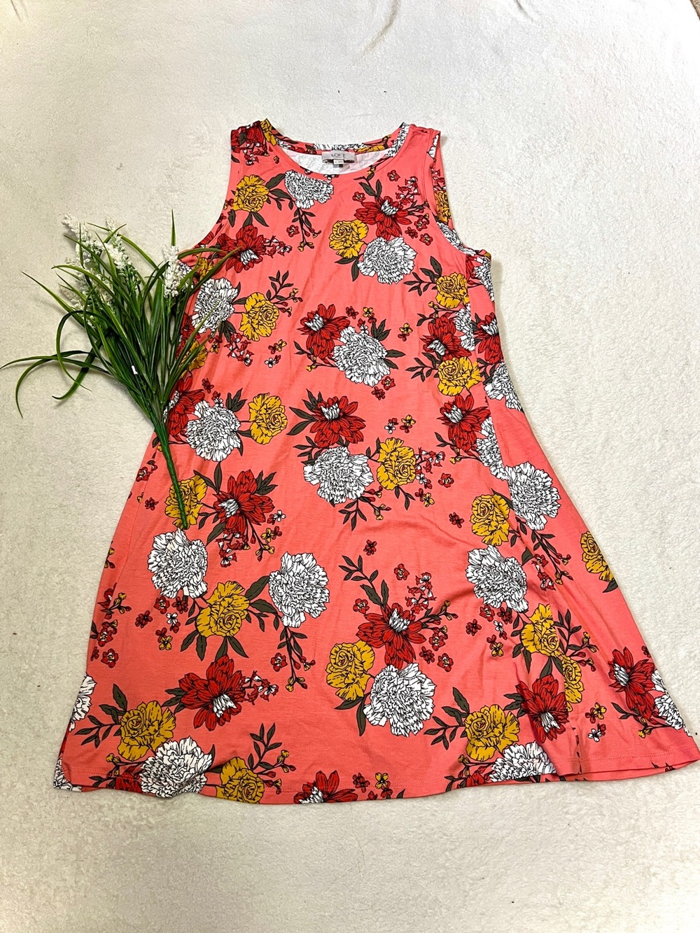 LOFT Coral Floral Shift Trapeze Dress - Medium